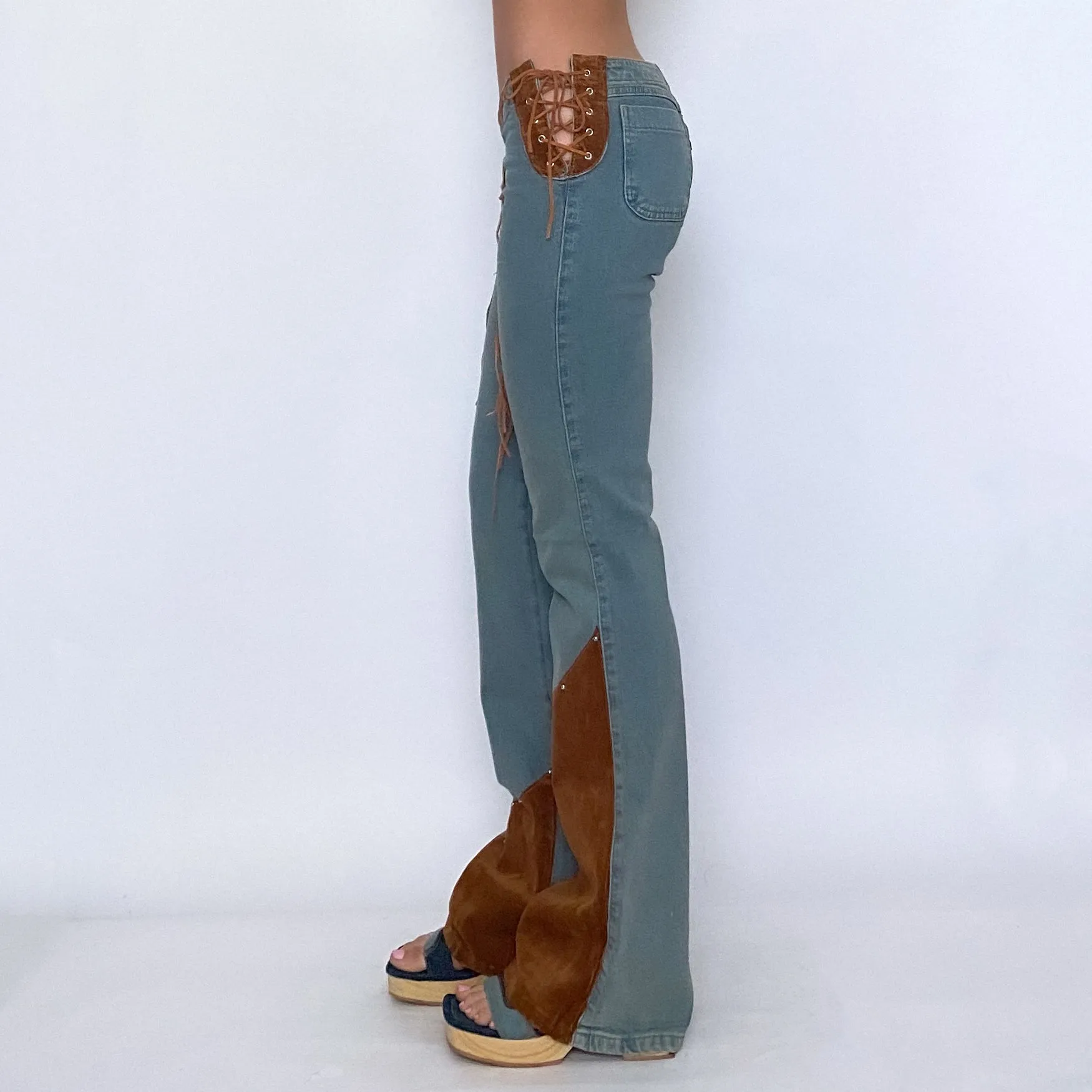 y2k western fringe and suede lace up jeans - extra small