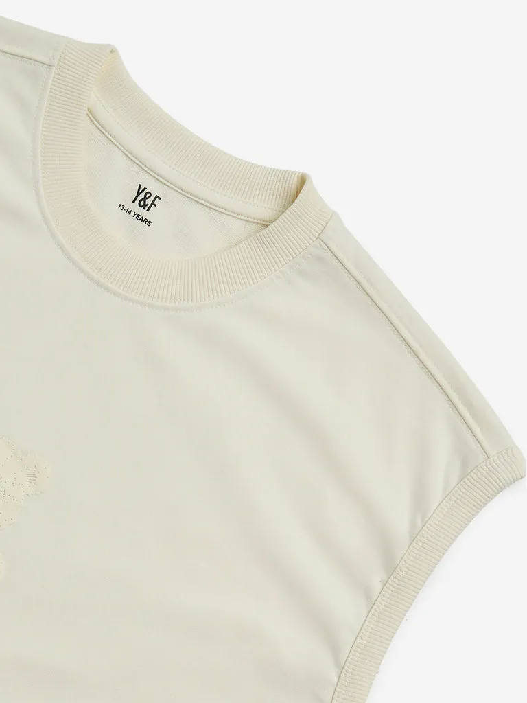 Y&F Kids Off-White Embroidered Cotton T-Shirt