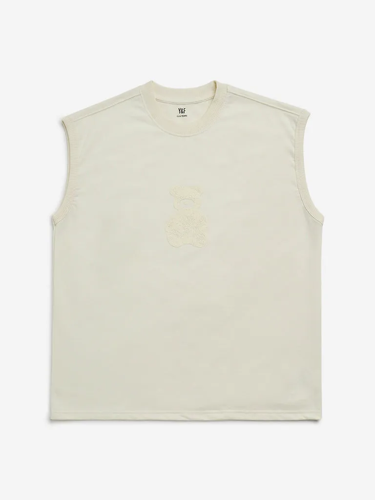 Y&F Kids Off-White Embroidered Cotton T-Shirt