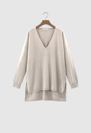 YARA - 12gg Cashmere V-Neck Sweater in Oat