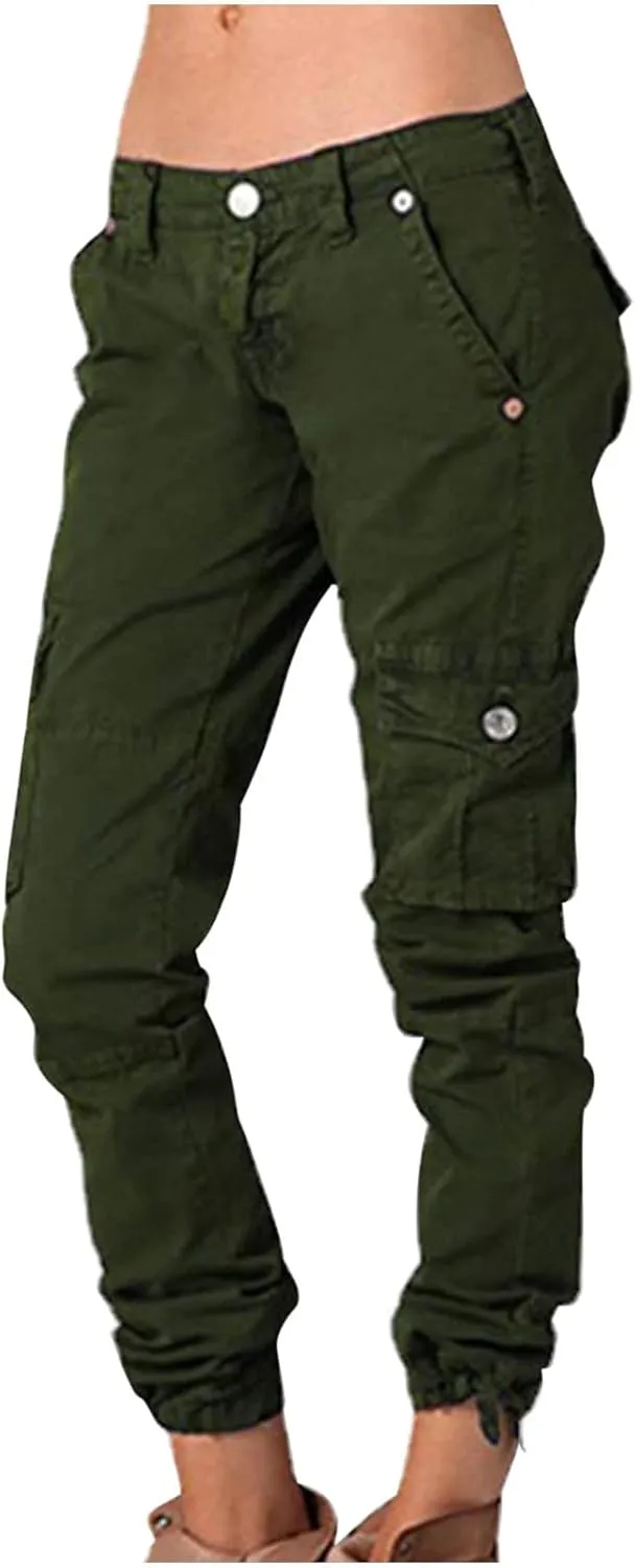 yardsong Multi-Pocket Outdoor Camping Hiking Cargo Pants Women's Low Rise Stretch Tactical Tapered Pants