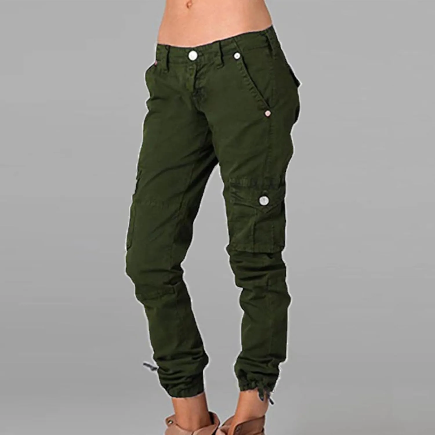 yardsong Multi-Pocket Outdoor Camping Hiking Cargo Pants Women's Low Rise Stretch Tactical Tapered Pants