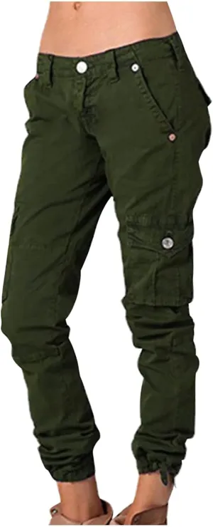 yardsong Multi-Pocket Outdoor Camping Hiking Cargo Pants Women's Low Rise Stretch Tactical Tapered Pants