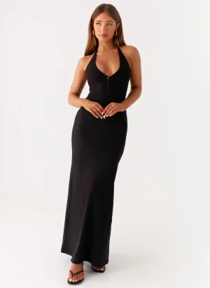 Yaselle Button Front Maxi Dress - Black Fall Comfort