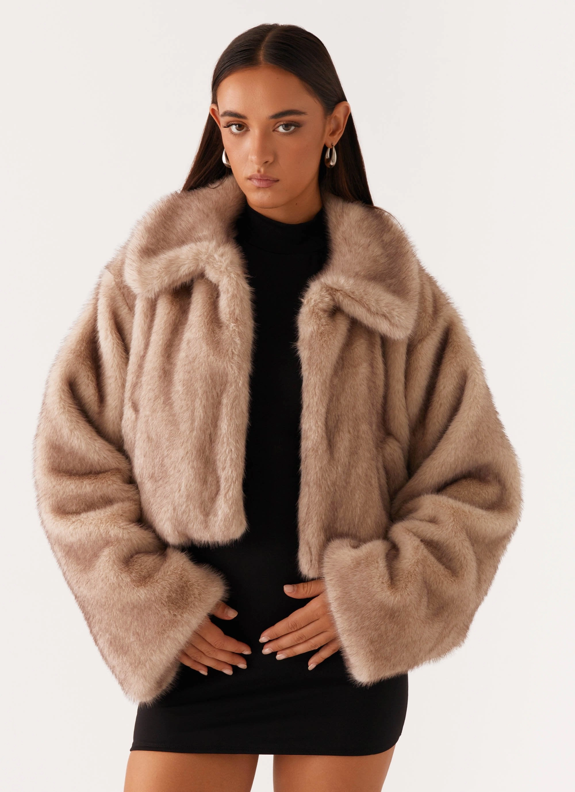 Eco Friendly Padding Yasmina Faux Fur Jacket - Beige