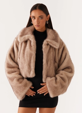 Eco Friendly Padding Yasmina Faux Fur Jacket - Beige