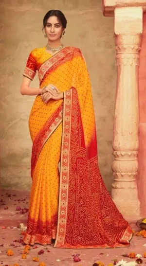 Yellow Bandhej Bandhani Printed Saree BAN485