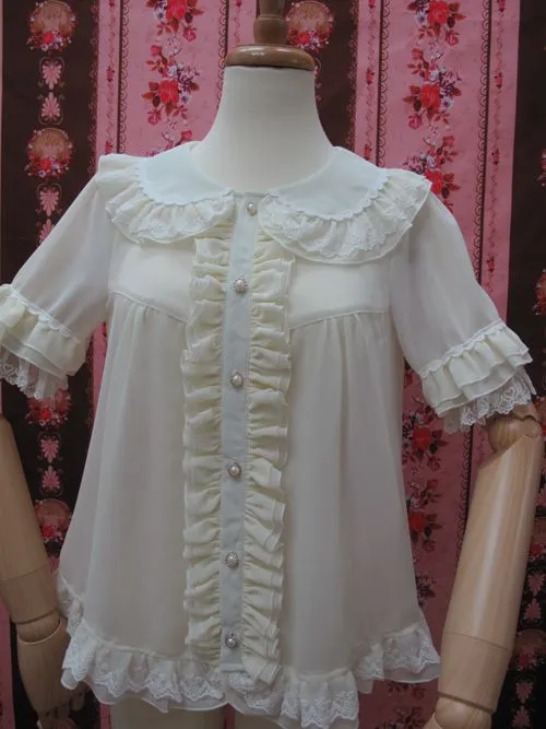 Yilia~Loose Chiffon Lace Lolita Blouse