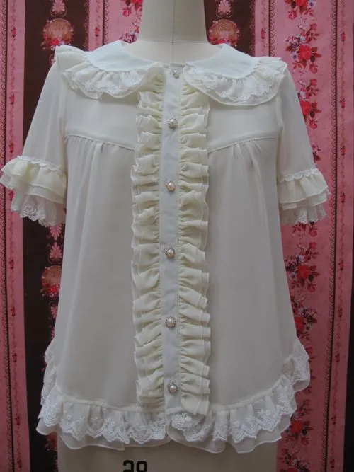 Yilia~Loose Chiffon Lace Lolita Blouse