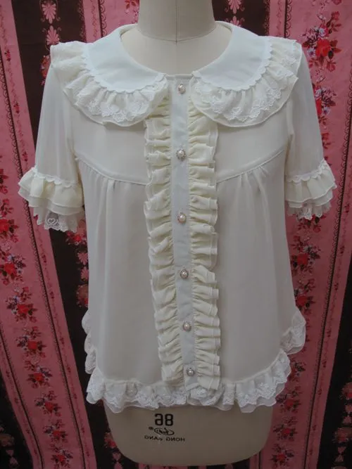 Yilia~Loose Chiffon Lace Lolita Blouse