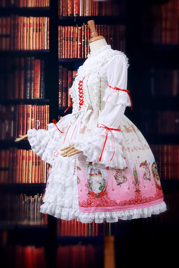 Yilia~Retro Red Bow Princess Long Sleeve Lolita Blouse