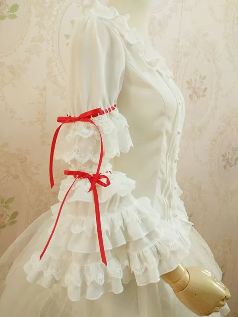 Yilia~Retro Red Bow Princess Long Sleeve Lolita Blouse