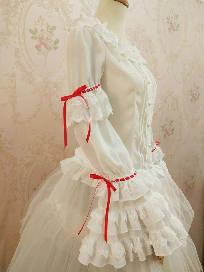 Yilia~Retro Red Bow Princess Long Sleeve Lolita Blouse