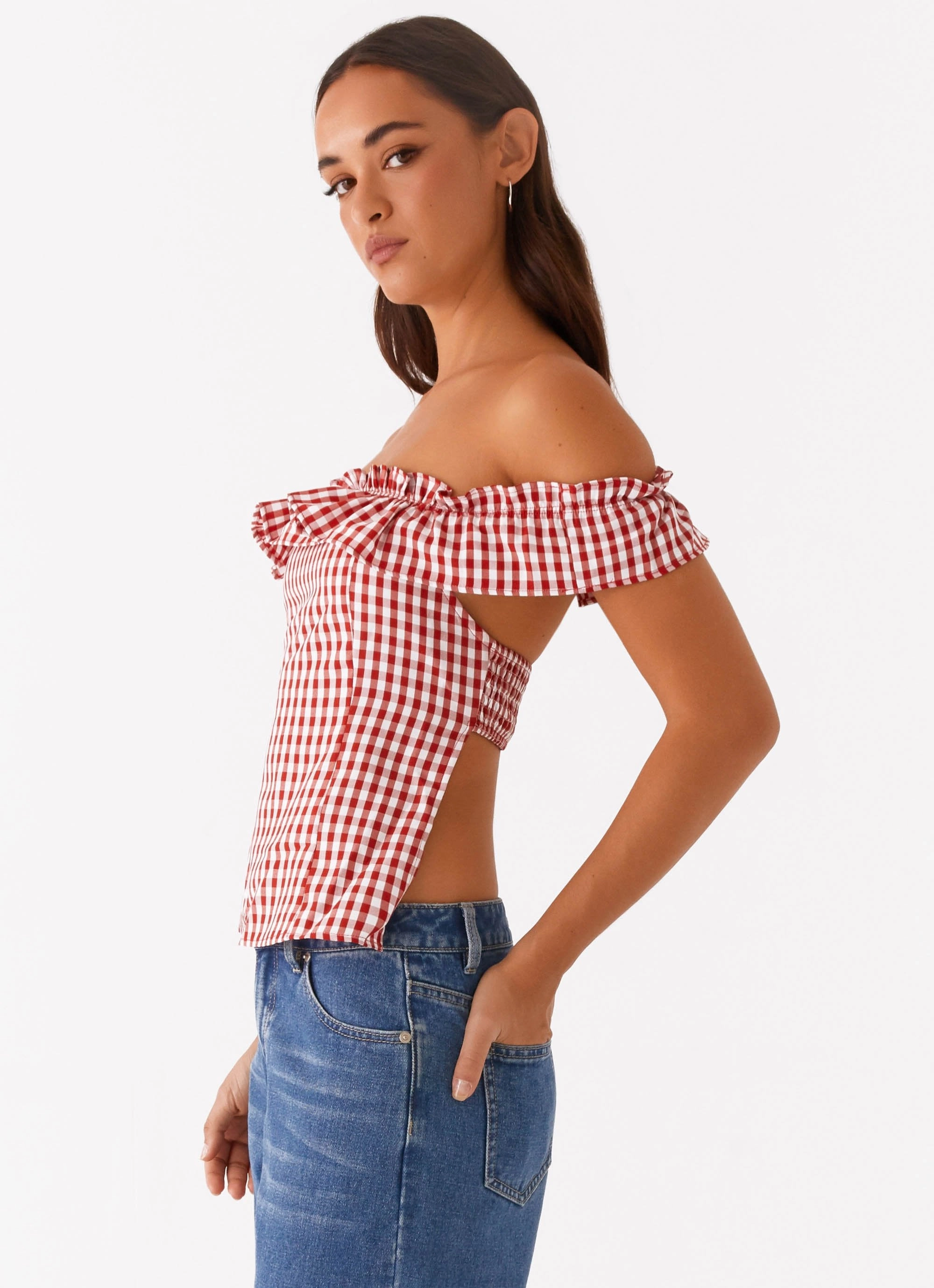 Ergonomic Cut HiddenZipper Gwyneth Top - Red Gingham
