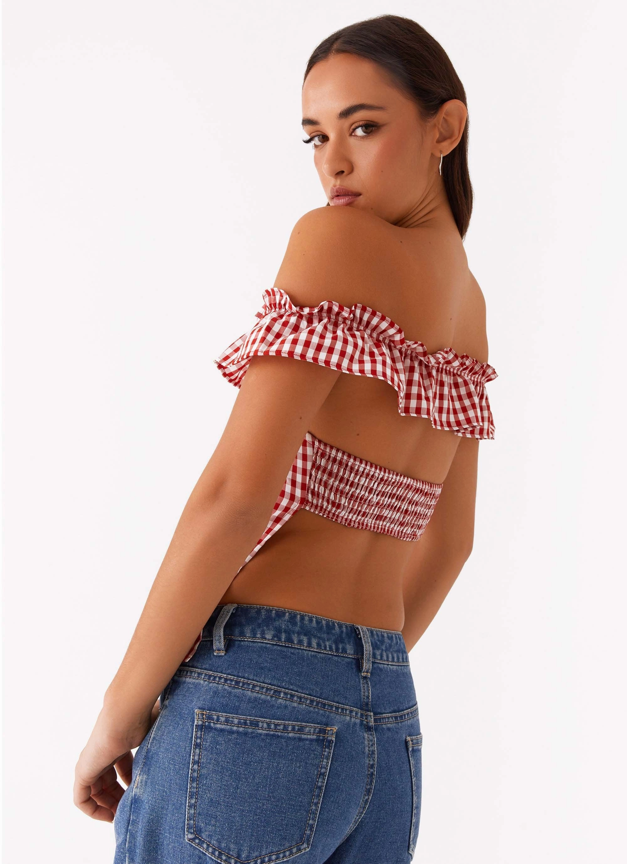 Reinforced Hem Stitching WaterResistantCoating Gwyneth Top - Red Gingham