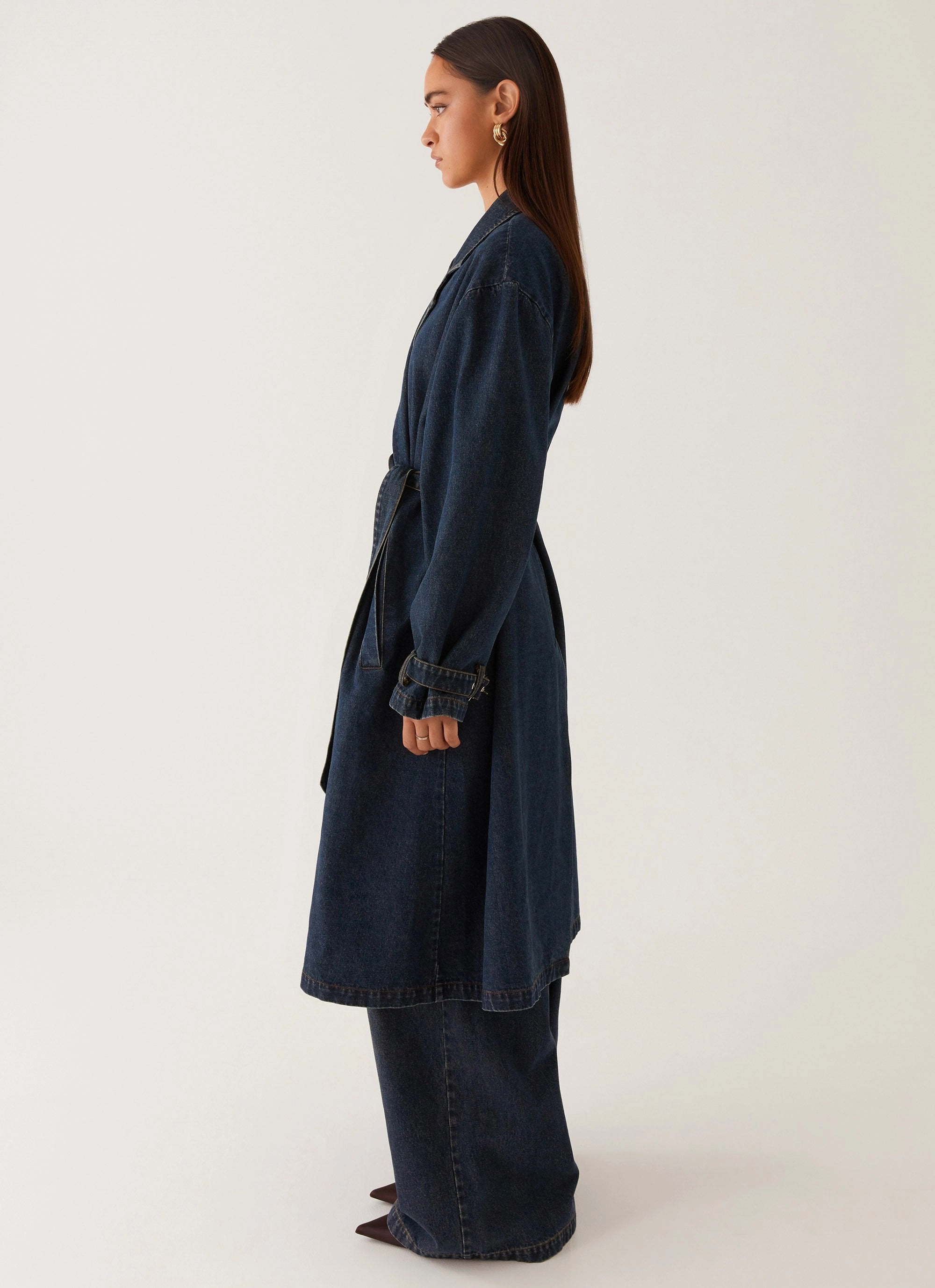 Matte Finish Flex Fit Design Yosemite Oversized Trench Coat - Blue