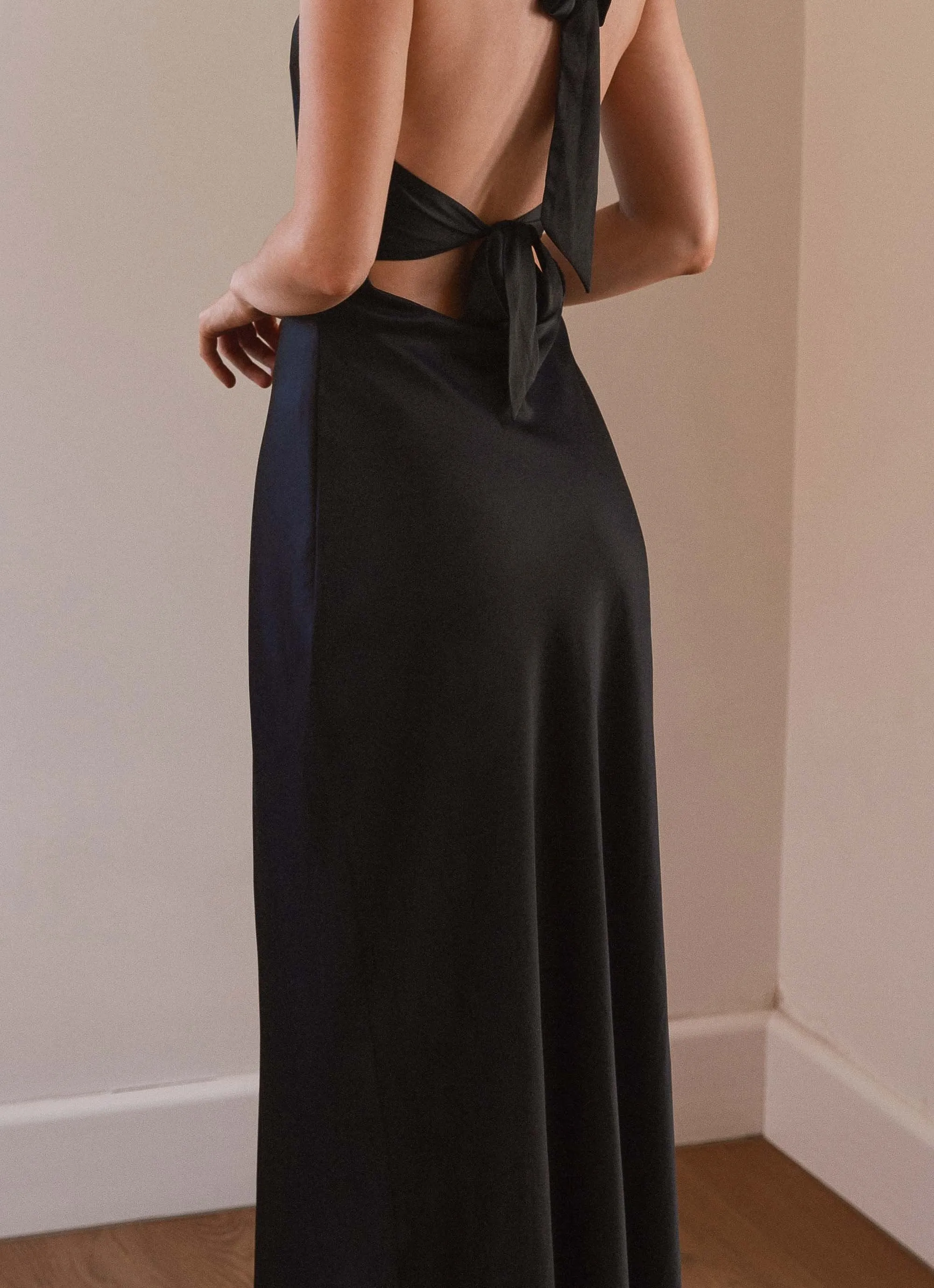 Heavy Hearted Satin Maxi Dress - Black Daily Silhouette