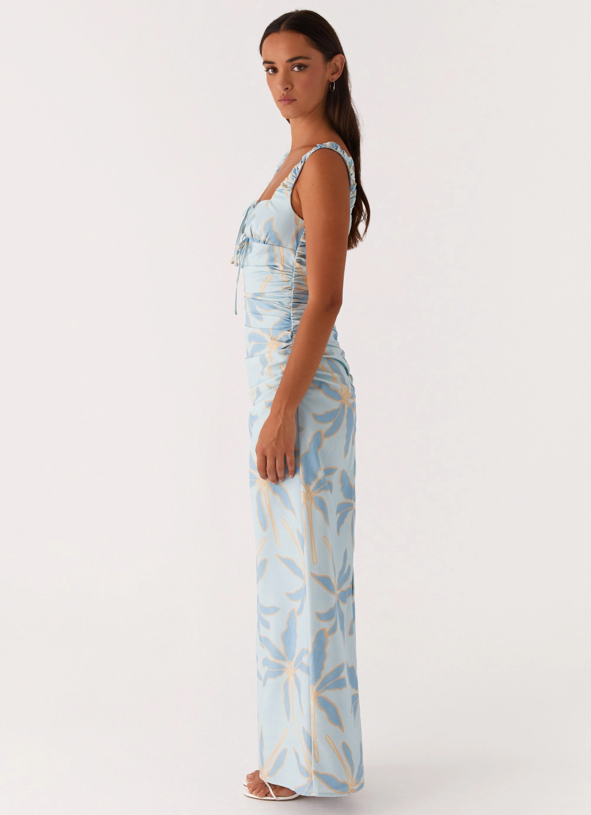 Cosmic Love Ruched Maxi Dress - Opulent Blue Light Flow