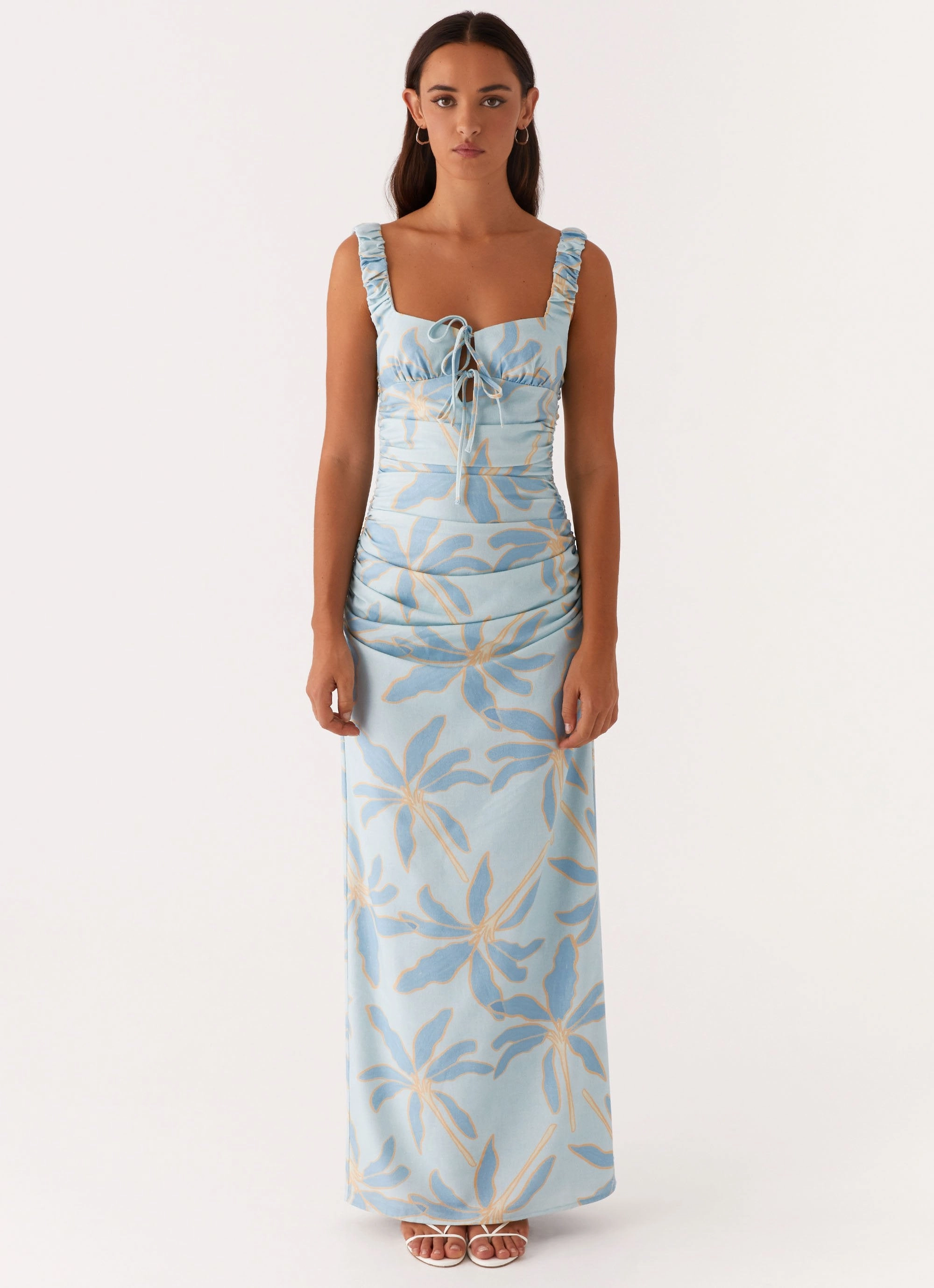 Perfect For Work Cosmic Love Ruched Maxi Dress - Opulent Blue