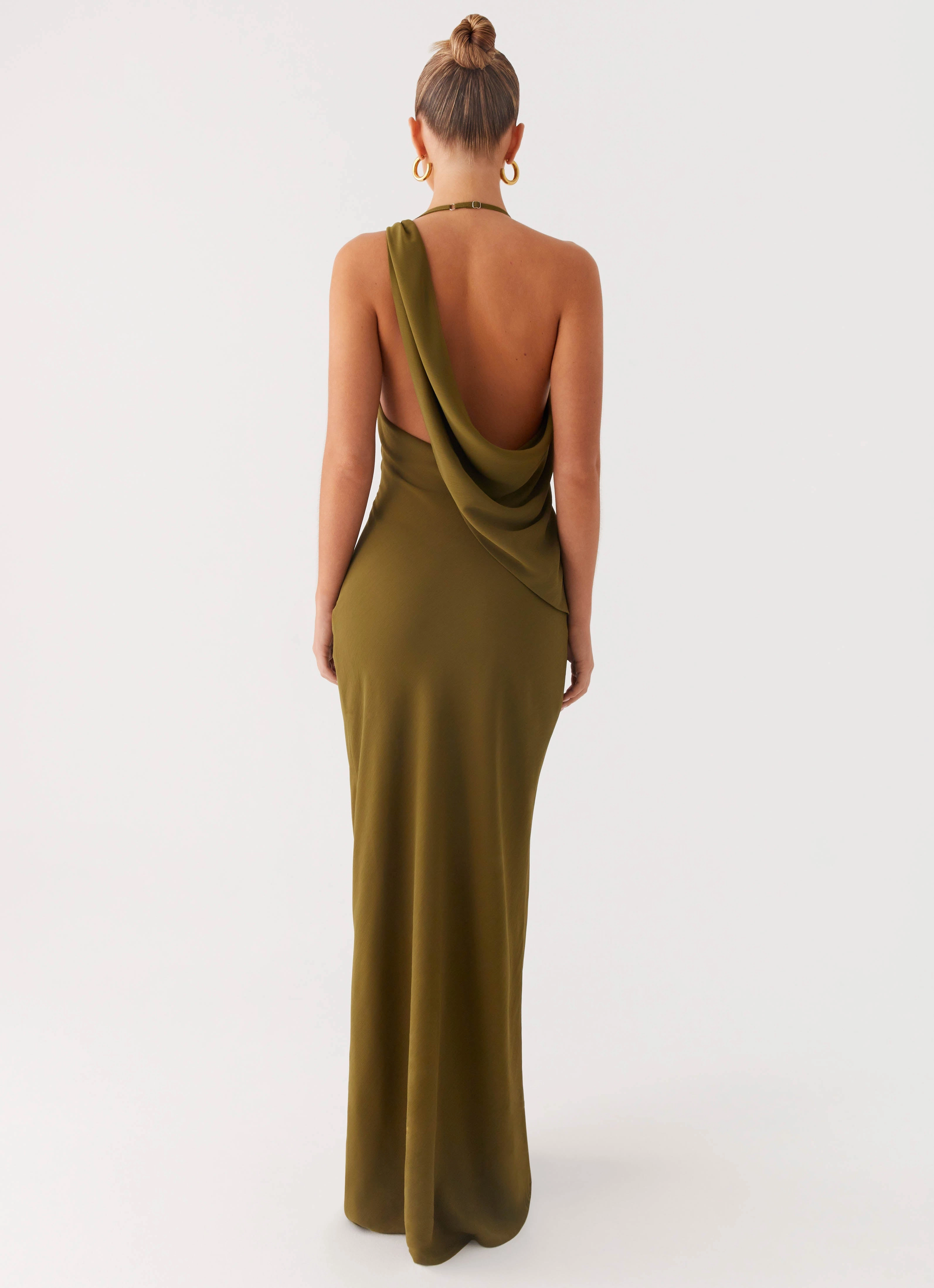Opal Glow Maxi Dress - Khaki Bold Elegance