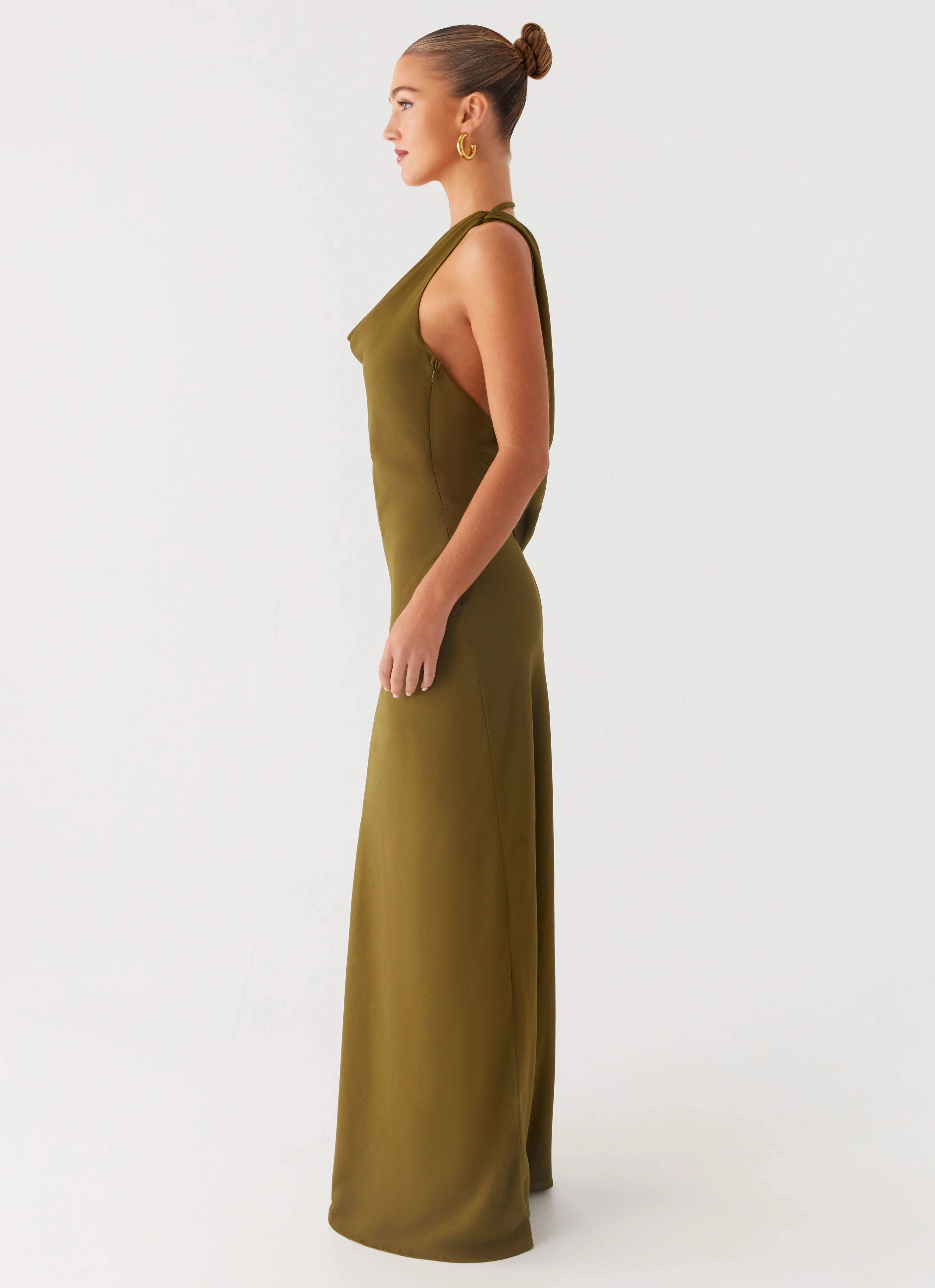 Embroidered-Detail Opal Glow Maxi Dress - Khaki