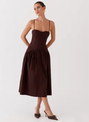 Machine-washable Yvette Corset Midi Dress - Chocolate