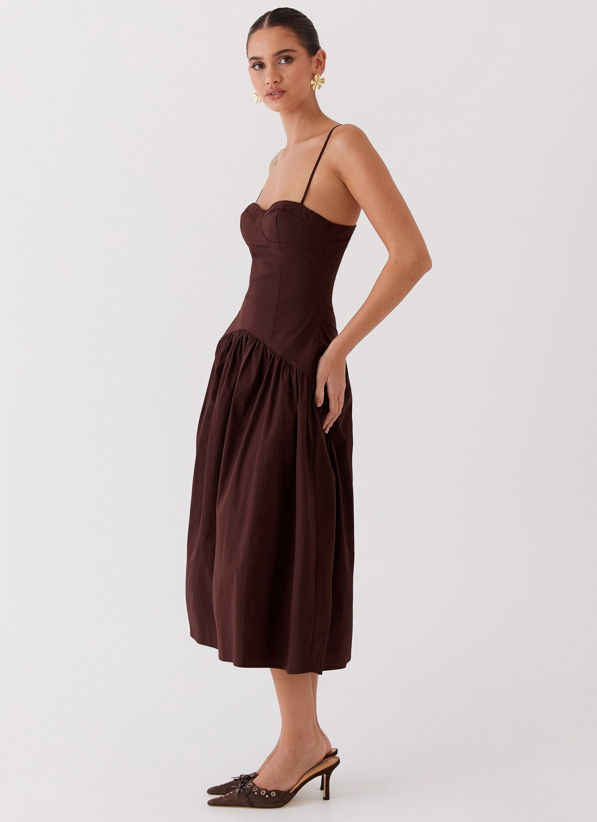 Soft cotton blend dress Modern Twist Yvette Corset Midi Dress - Chocolate