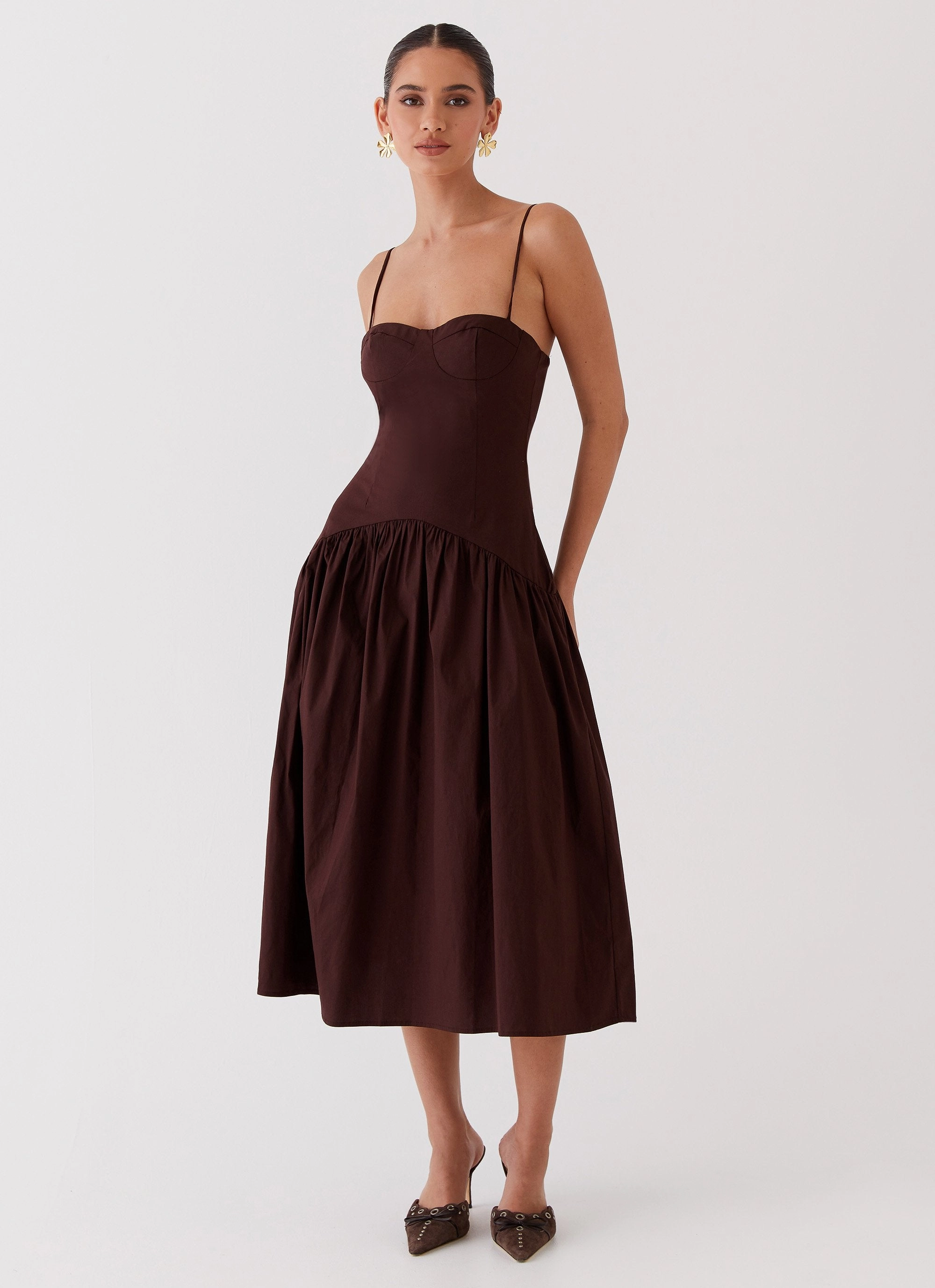 Yvette Corset Midi Dress - Chocolate Glam Feel Soft Layering