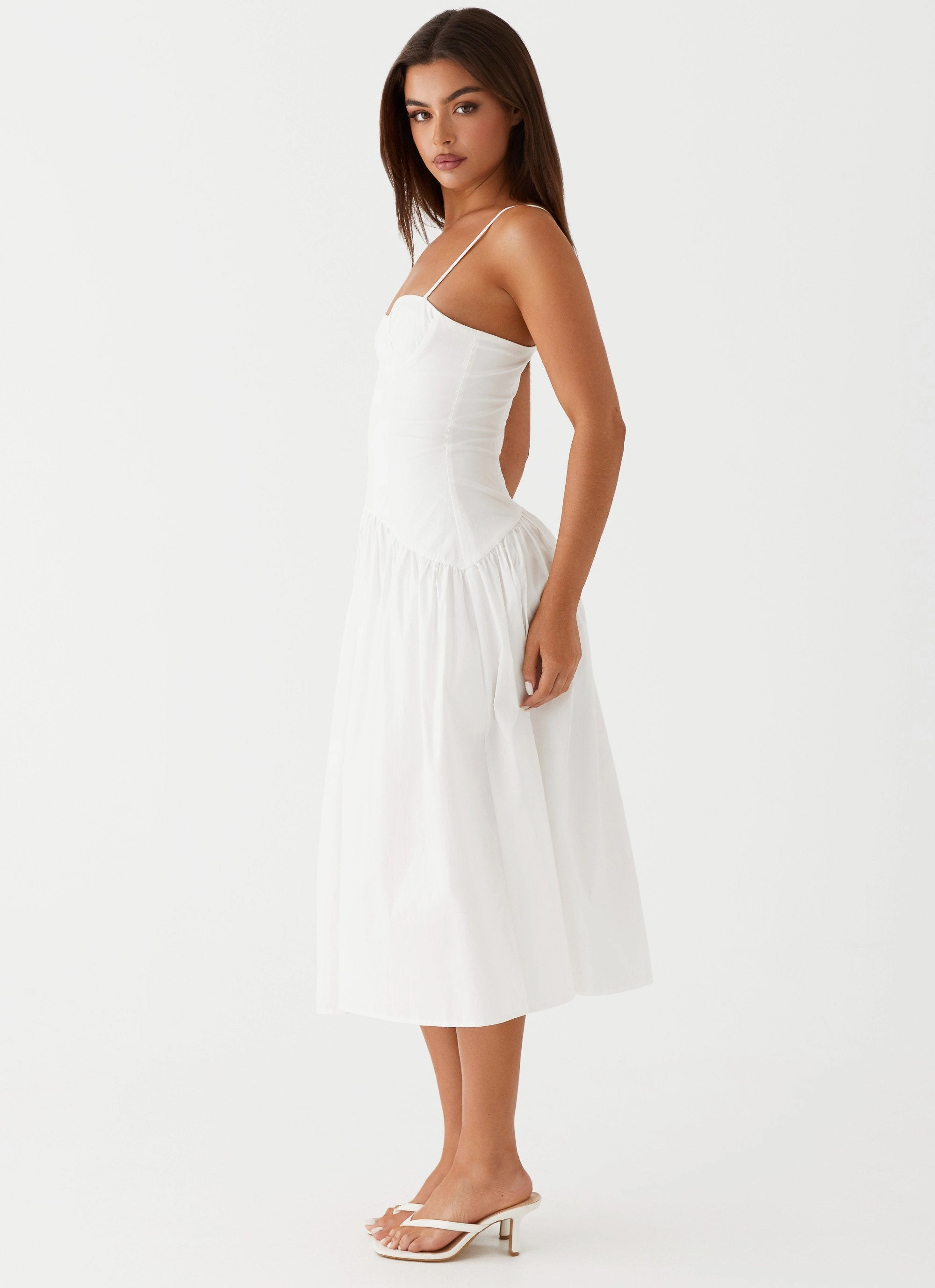 Fair-Trade Feminine Charm Yvette Corset Midi Dress - White