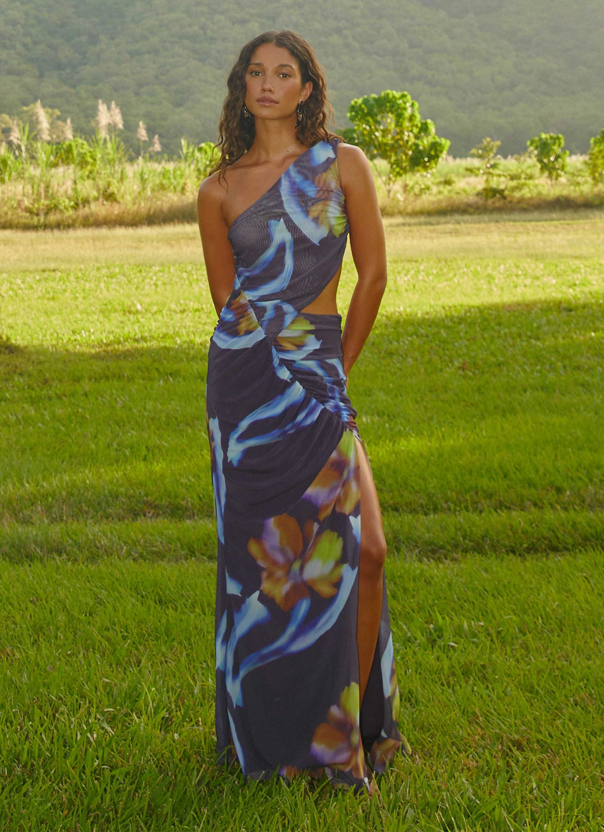 Ruched-Detail Soft Air Zanzibar Maxi Dress - Dark Floral