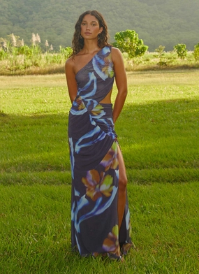 Ruched-Detail Soft Air Zanzibar Maxi Dress - Dark Floral