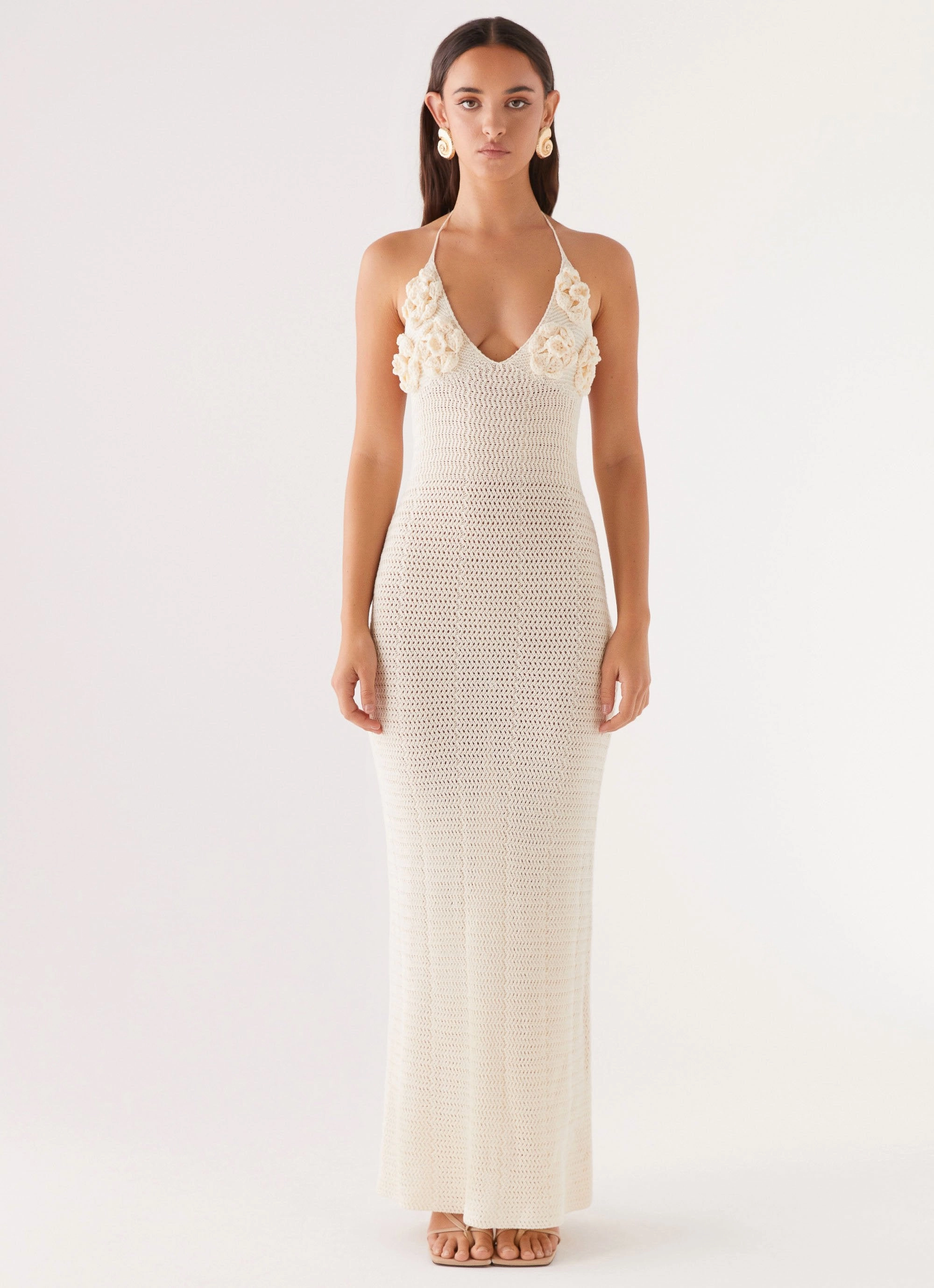Zara Rose Crochet Maxi Dress - Ivory Work Friendly Sleek Feel