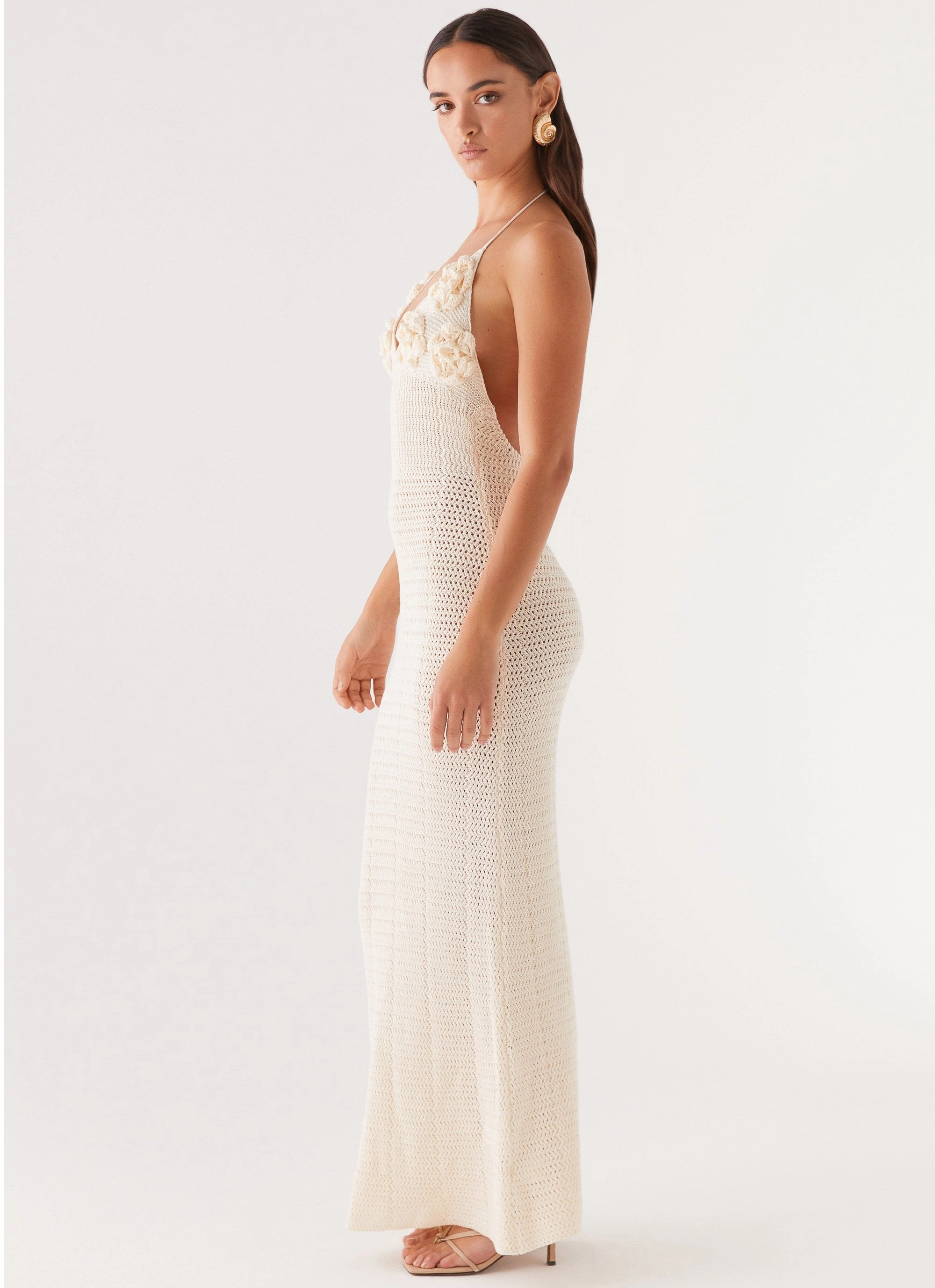 Zara Rose Crochet Maxi Dress - Ivory Soft Tones
