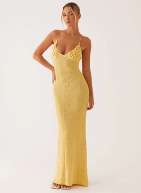 Zara Rose Crochet Maxi Dress - Yellow Fit Easy
