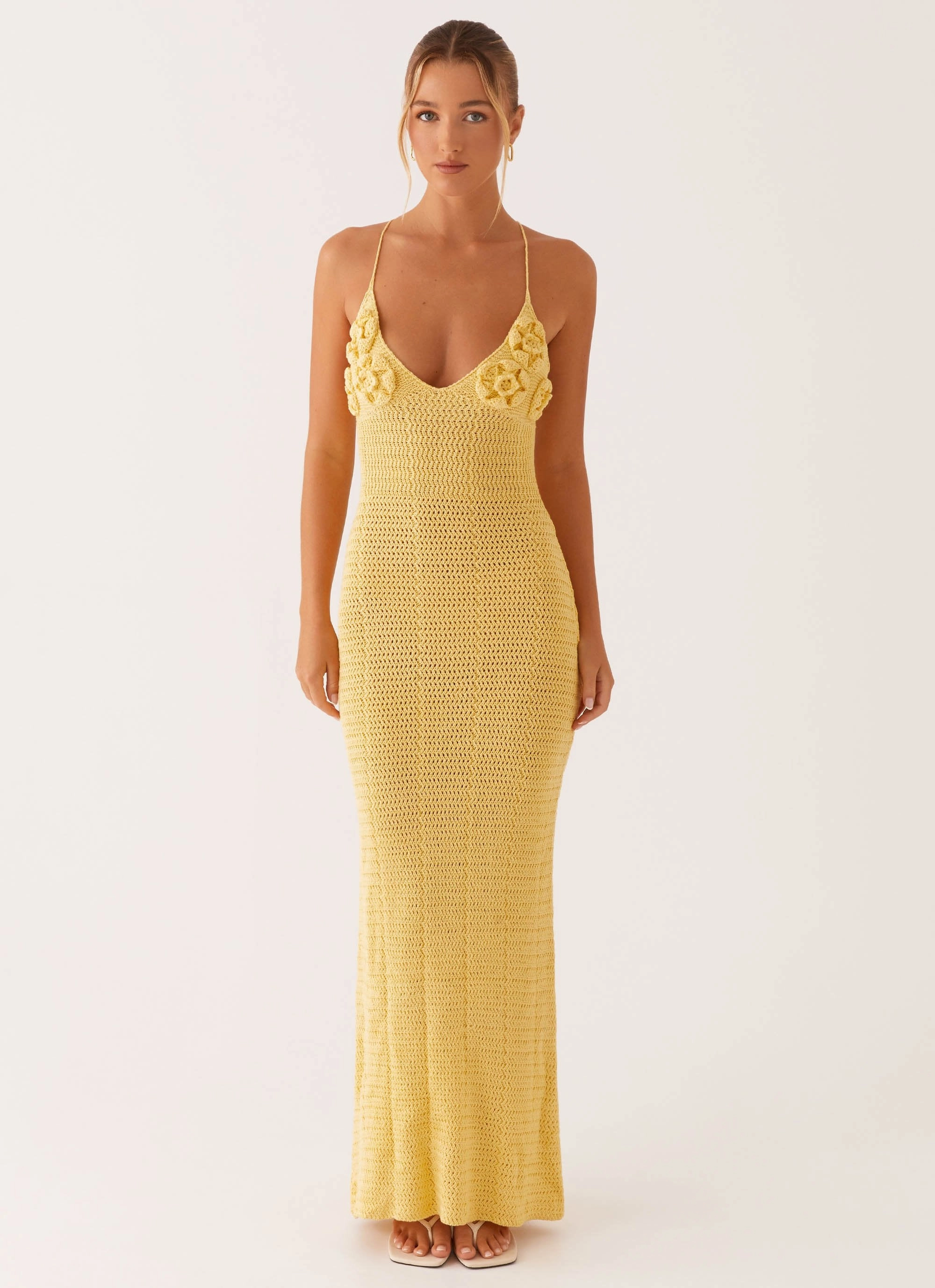 Vibrant color dress Zara Rose Crochet Maxi Dress - Yellow