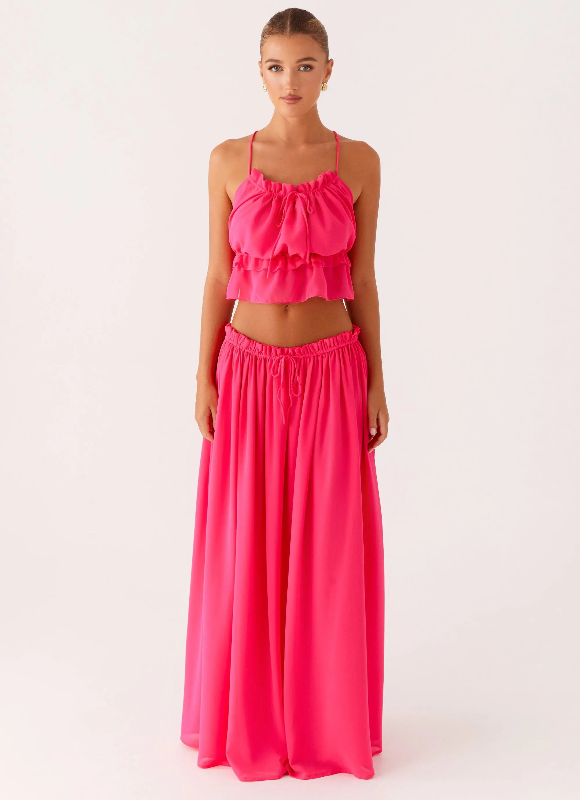 Crinkle Effect Zaya Maxi Skirt - Fuchsia