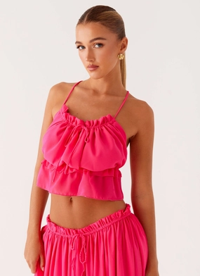 Adjustable Shoulder Straps Zaya Backless Top - Fuchsia