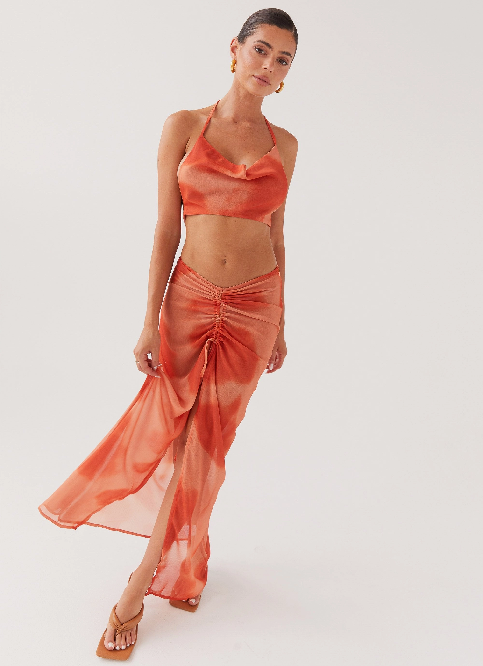 Lightweight Weave Zenta Cowl Neck Top - Copper