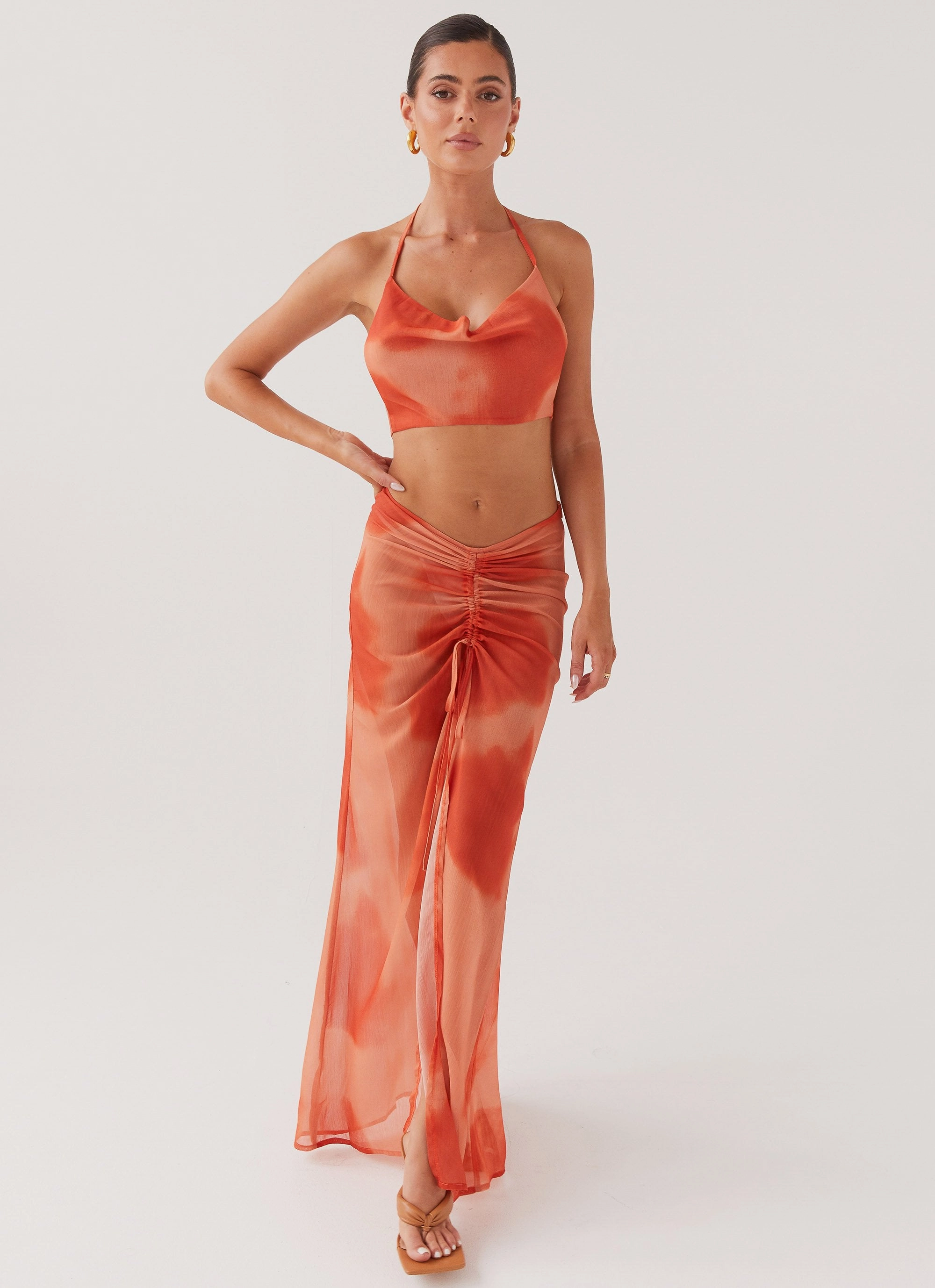 Office Wear Zenta Cowl Neck Top - Copper