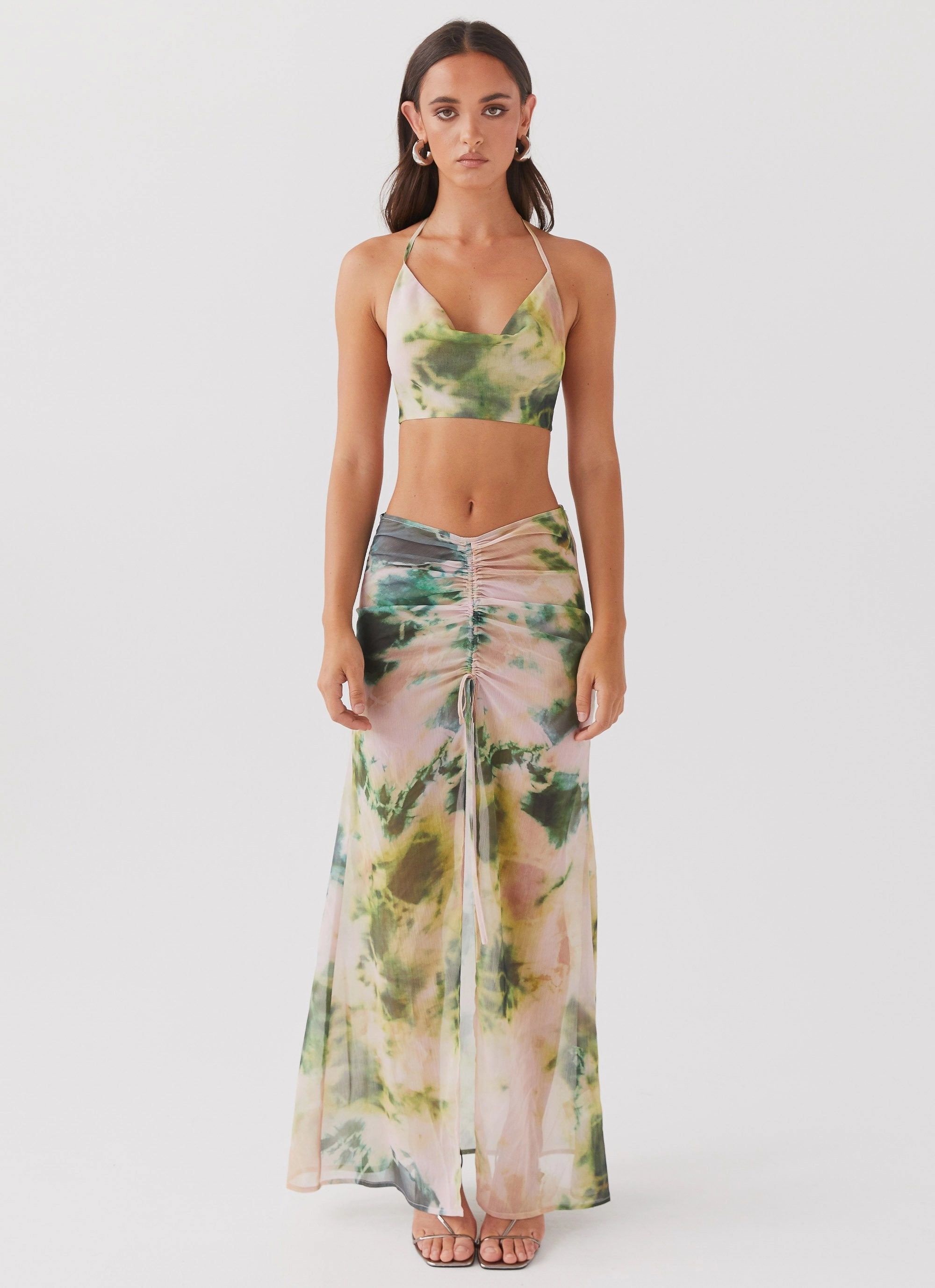 Zenta Cowl Neck Top - Rainforest Elasticated Hem