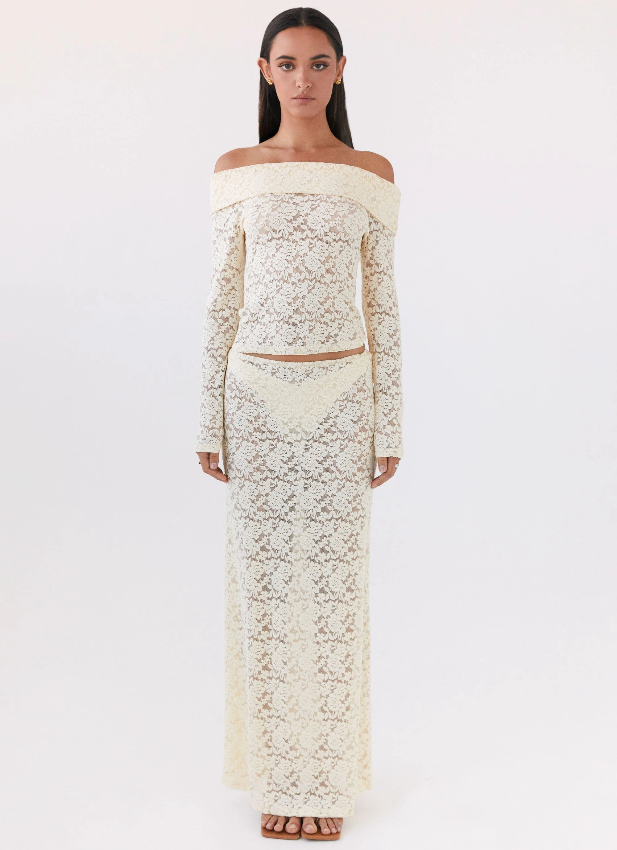 Zephyra Lace Long Sleeve Top - Natural Soft Touch Texture