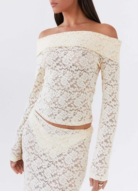Zephyra Lace Long Sleeve Top - Natural LowProfileZipperSystem