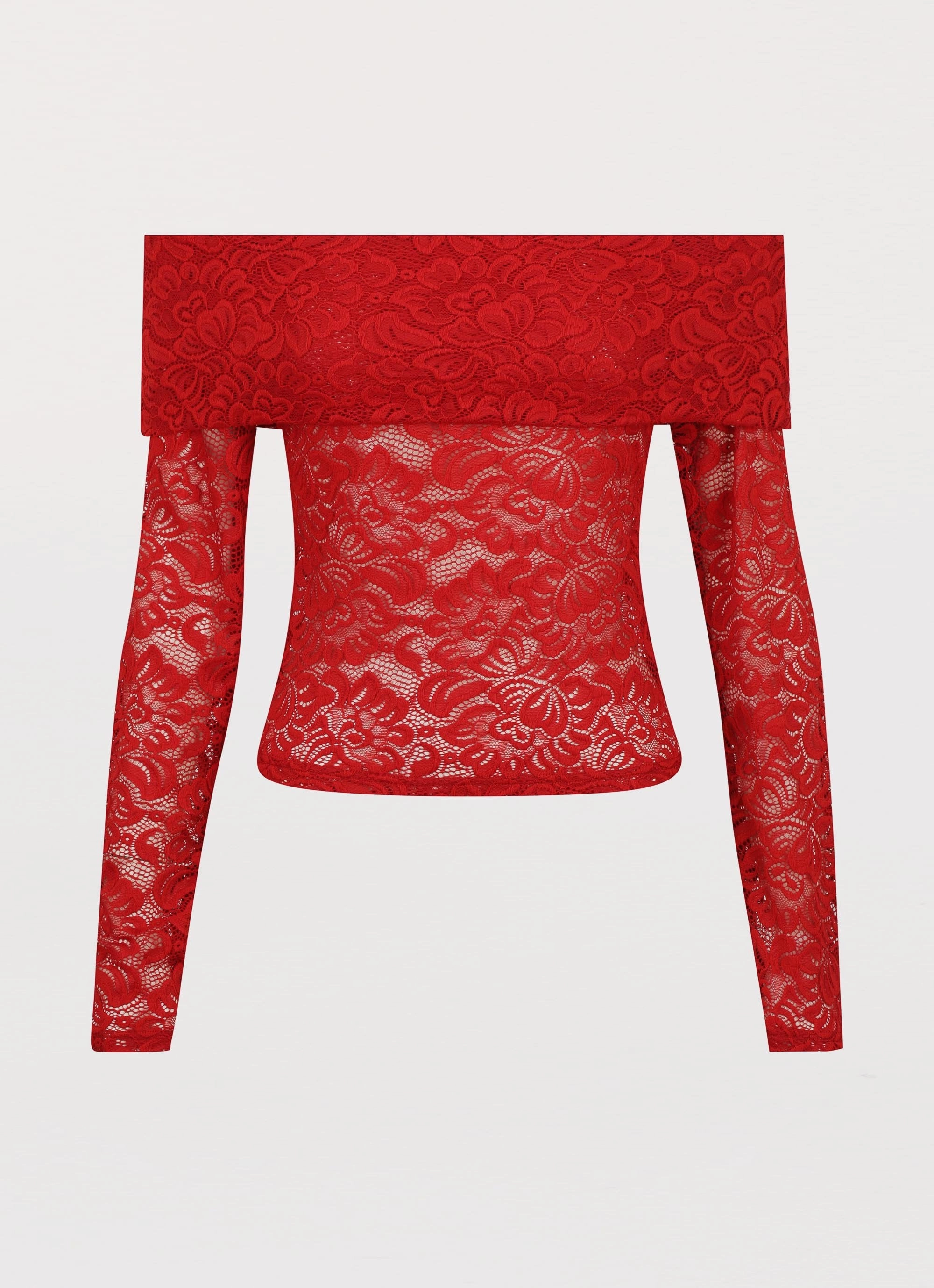 HighDurabilityWeave YarnDye Technique Zephyra Lace Long Sleeve Top - Red