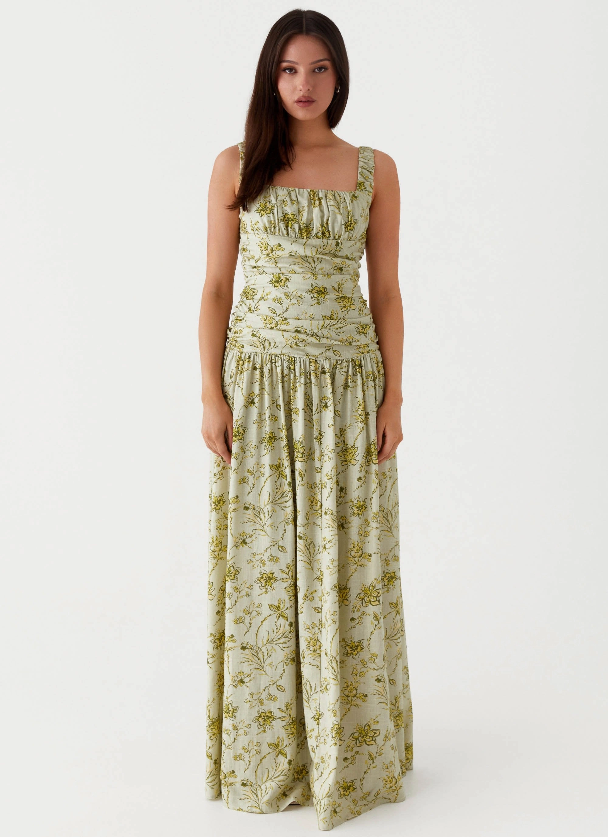 Smooth Edge Inner lining Zinna Linen Maxi Dress - Sage Floral