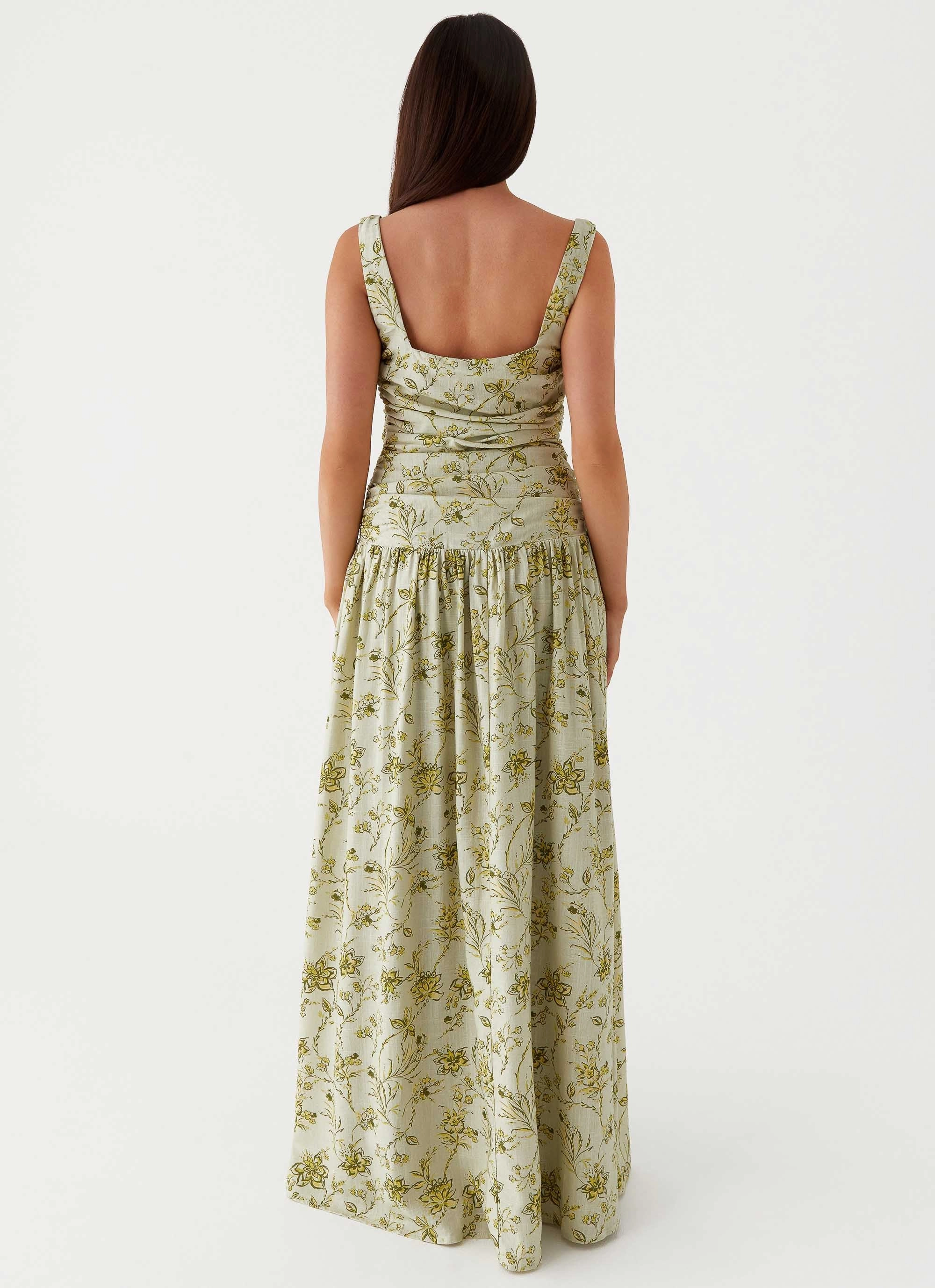 Zinna Linen Maxi Dress - Sage Floral Clean Cut All Layer