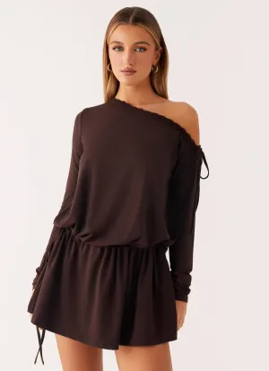 Easy Vibe Button-Cuff Zinnia Mini Dress - Chocolate