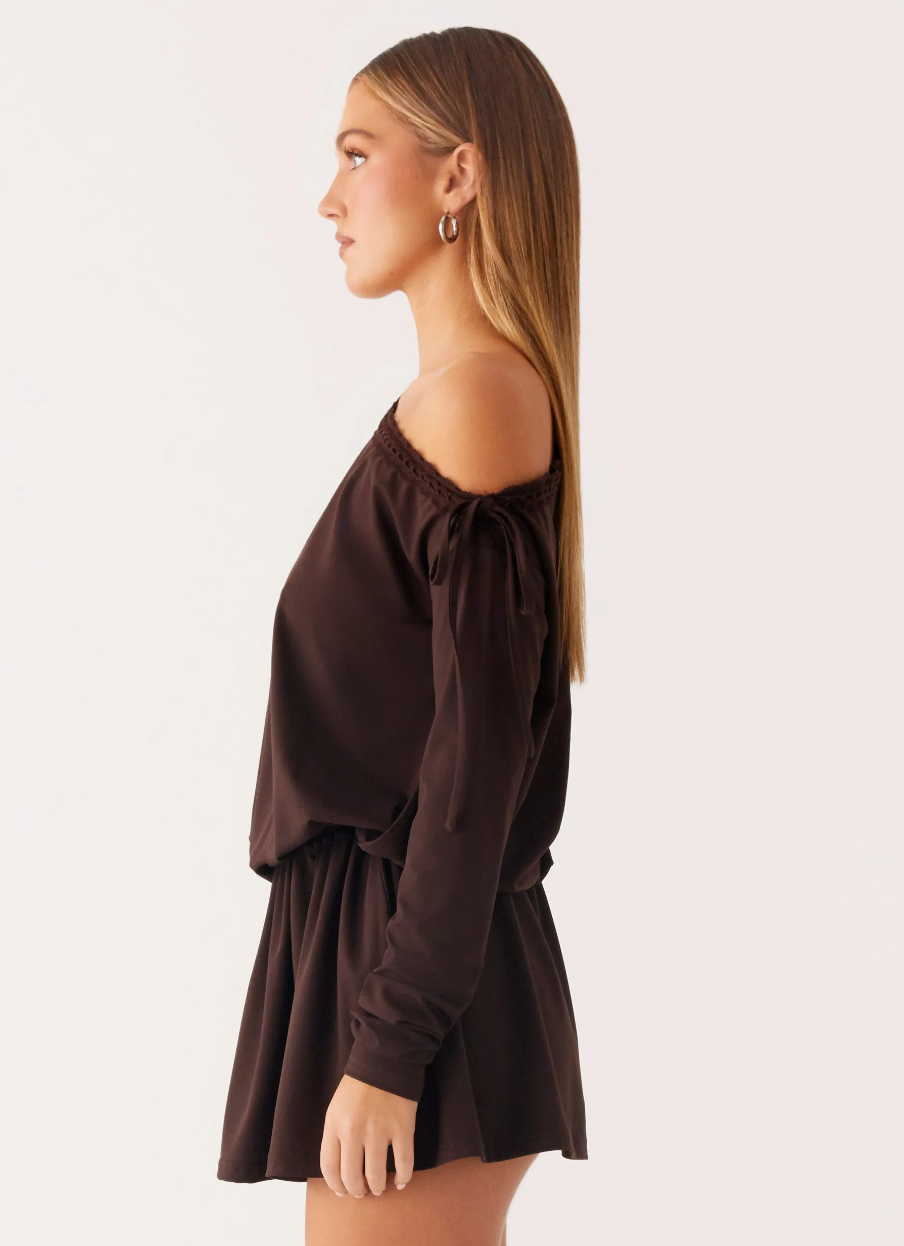 Effortless Pair perfect for events Zinnia Mini Dress - Chocolate