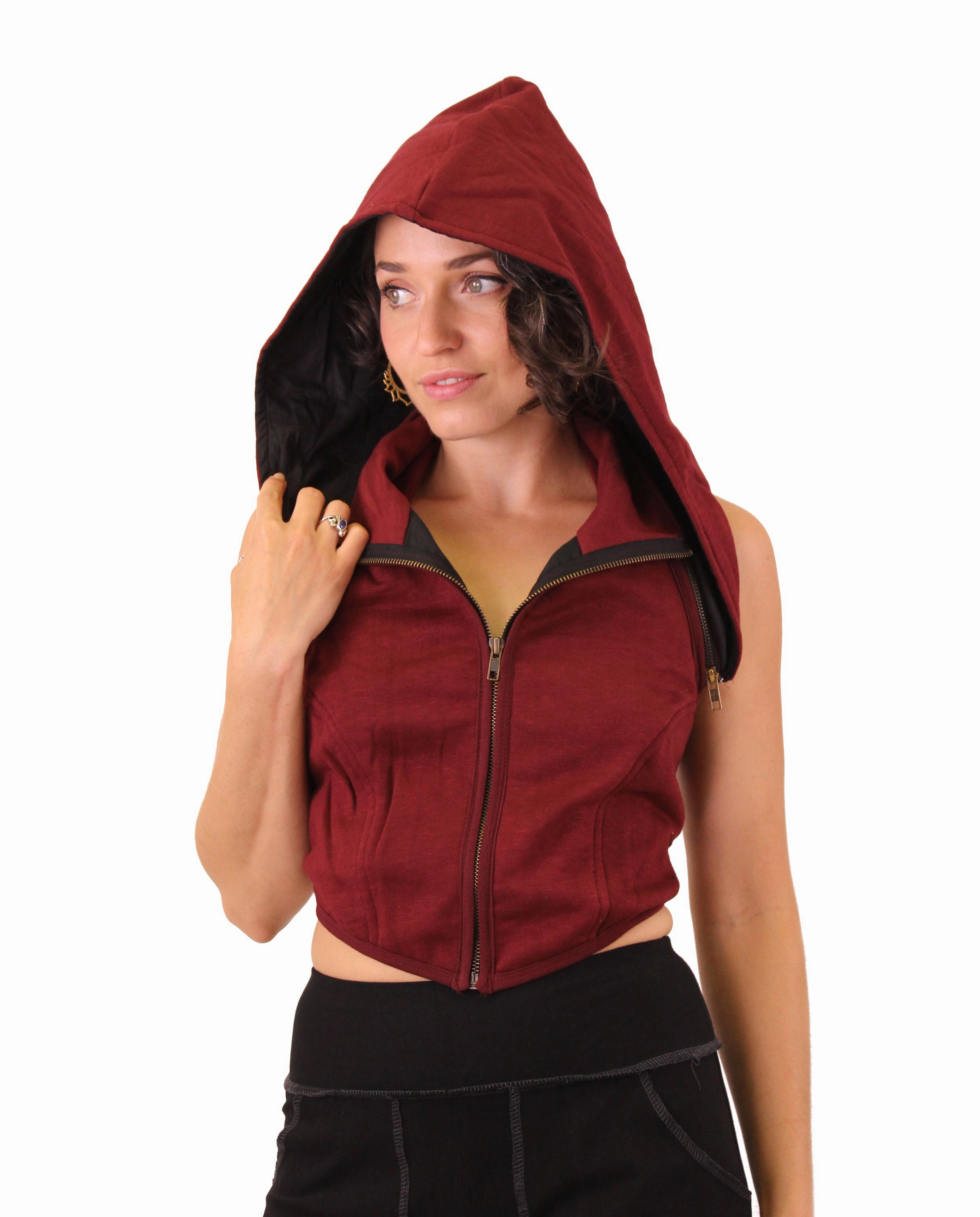Recycled Polyester Blend Zip Hood Sweatshirt Vest