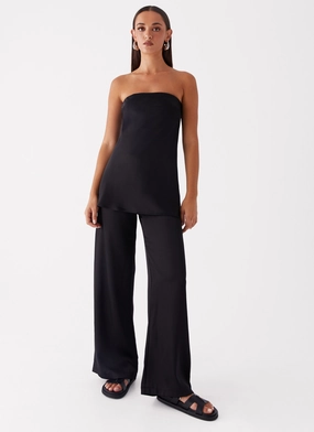 Zoey Satin Tube Top - Black BreathableMaterial