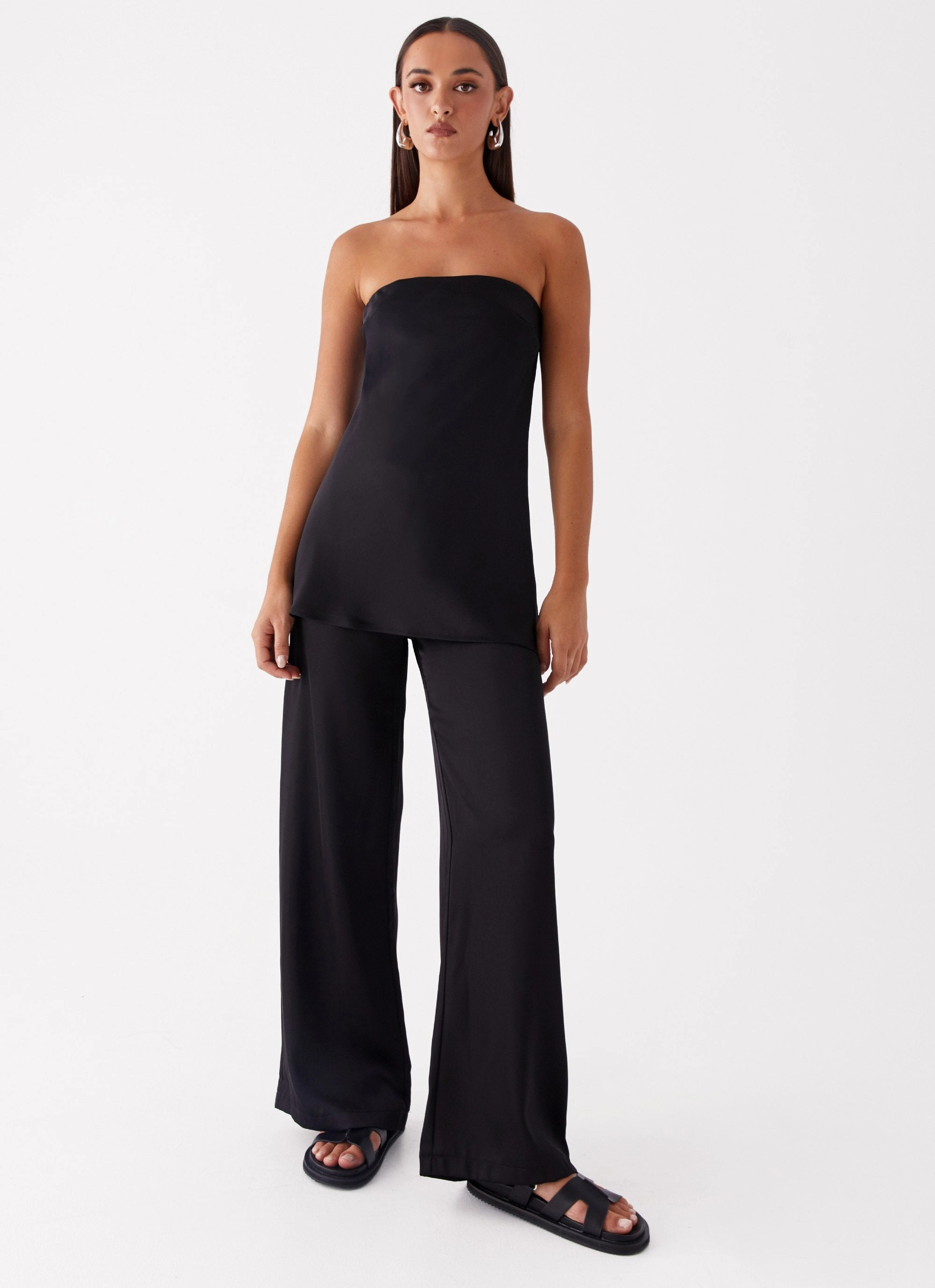 Zoey Satin Tube Top - Black BreathableMaterial